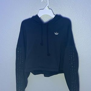 Black Adidas Cropped Hoodie with Silver Sequins on the Sleeves